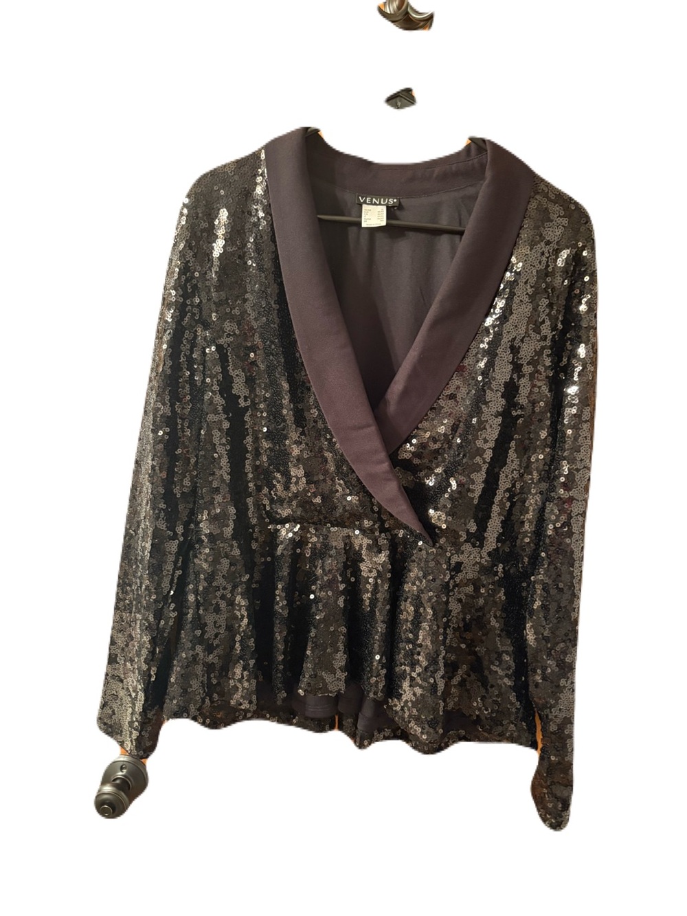 VENUS Black Sequin Blazer with Satin Lapel NWOT XL Holiday Christmas 🎄